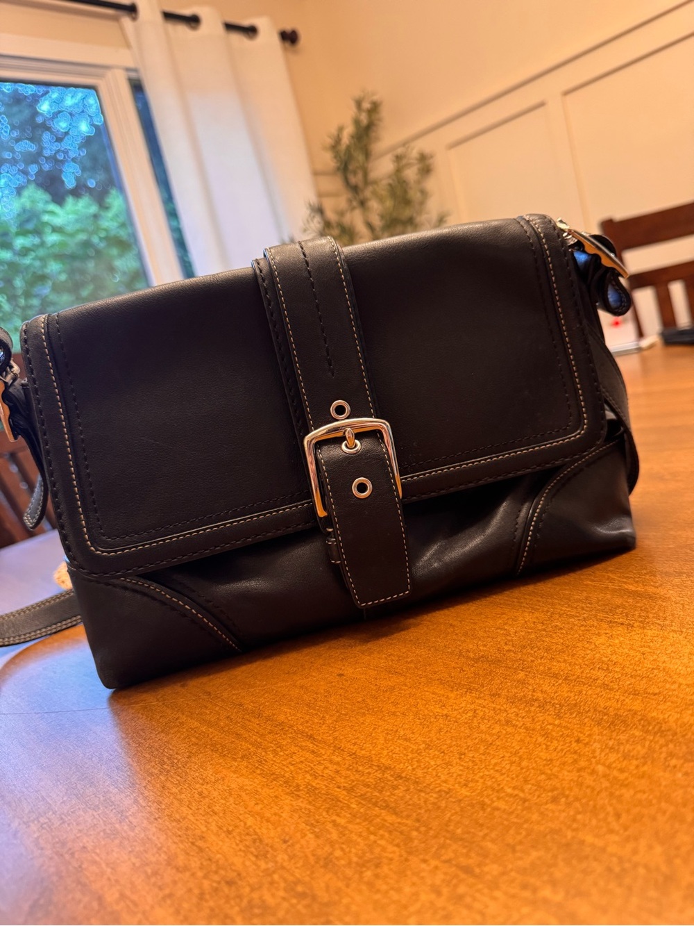 Coach Black Leather Crossbody with Buckle Strap